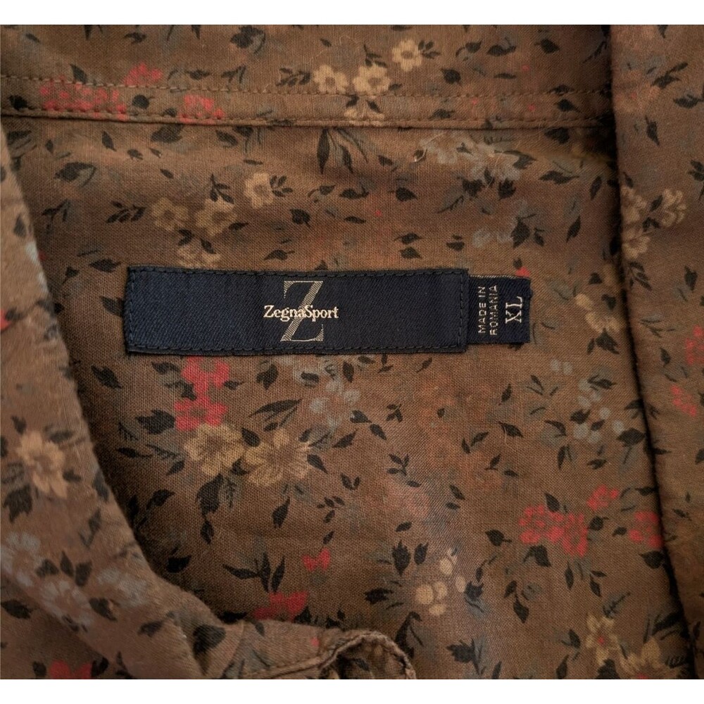 Ermenegildo ZegnaSport Men's XL Brown Cotton Floral Button Front Shirt - Picture 4 of 6